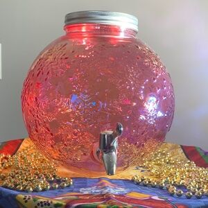 Pink Snowflake Glass Beverage Dispenser with Silver Lid